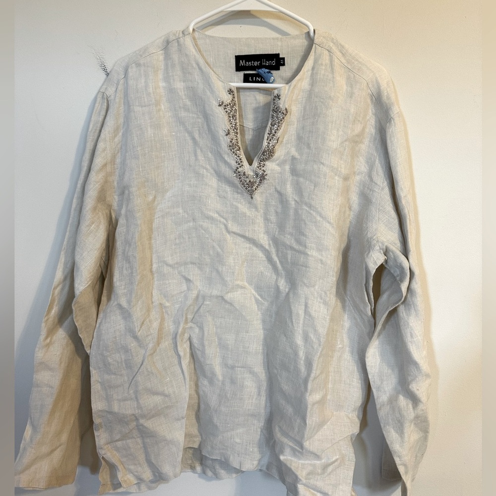 Linen Cream Long Sleeve Relaxed Blouse
